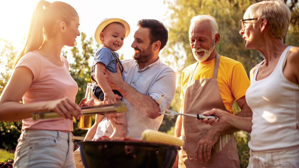 Family grilling food